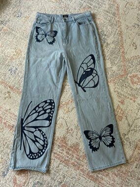 Y2K Baggy Butterfly Jeans-     Size 11